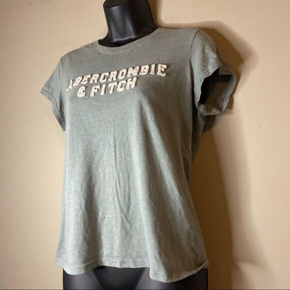 ABERCROMBIE & Fitch White Letters Baby Blue Short Sleeve Classic Shirt - Picture 5 of 11
